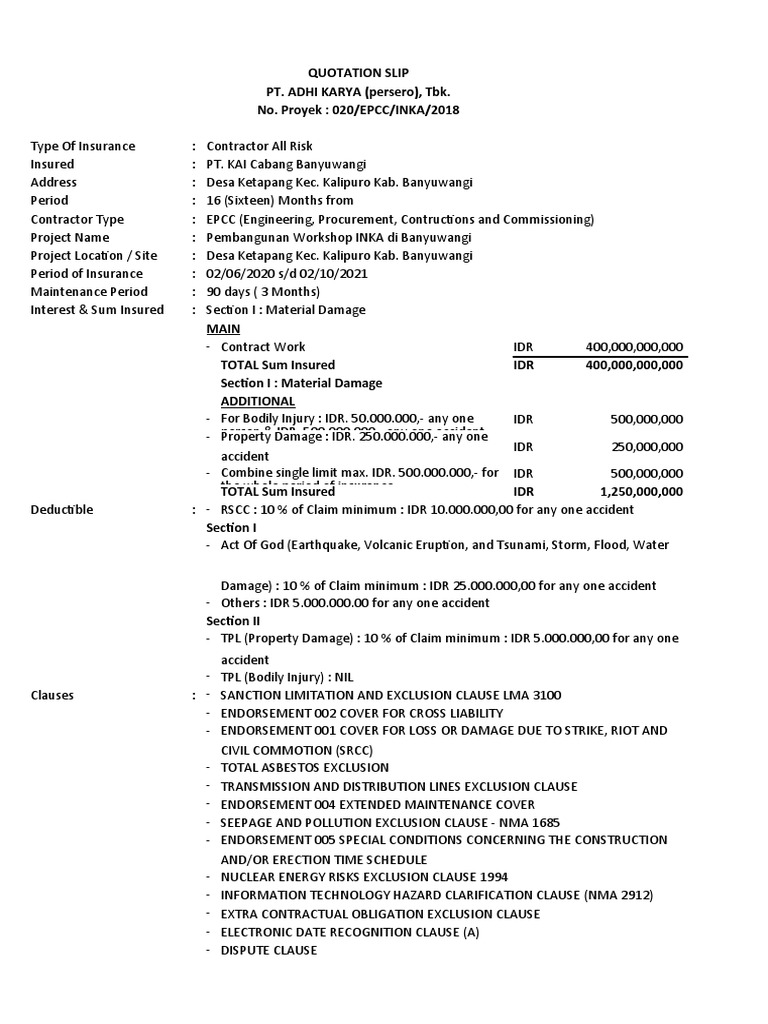 Quotation Slip PDF Flood Business Law