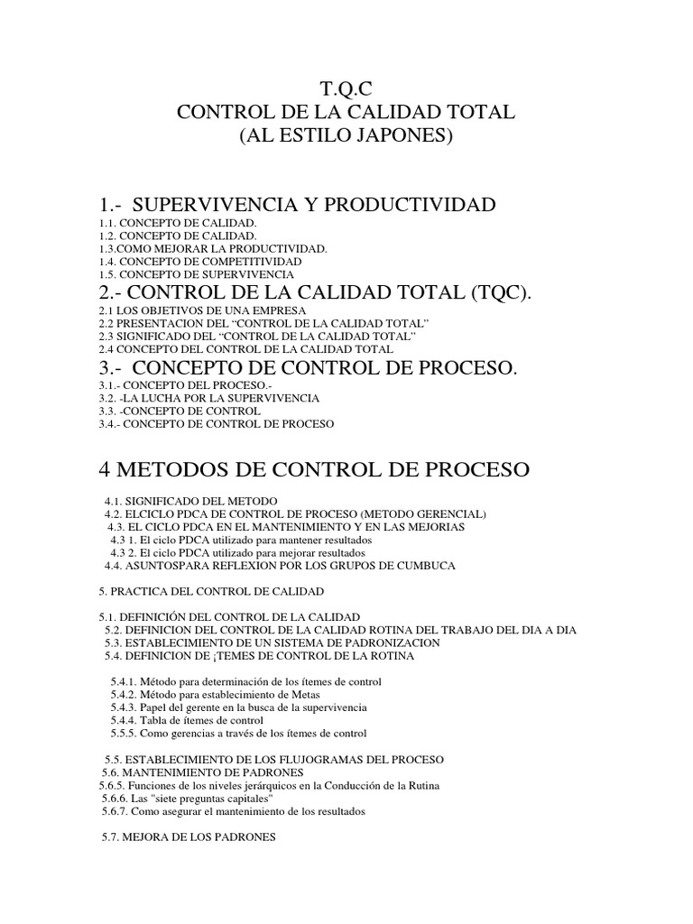 TQC (Al Estilo Japones) | PDF | Calidad (comercial) | Costo