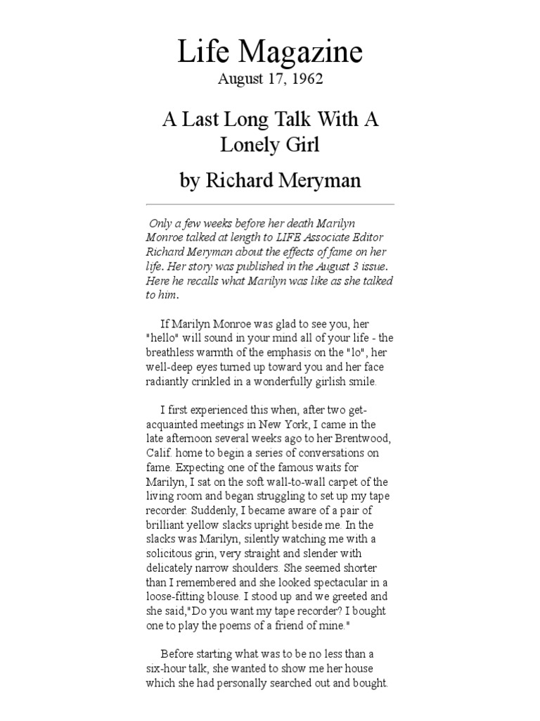 Marilyn Monroe's Last Interview Insights | PDF | Marilyn Monroe