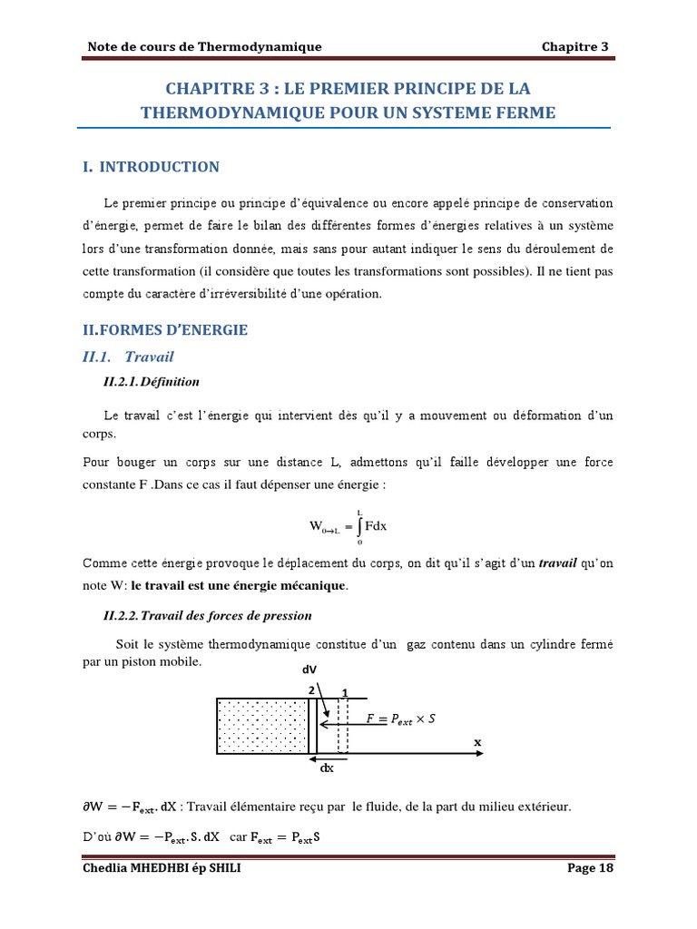 Premier principe de la thermodynamique | PDF | Capacité thermique ...