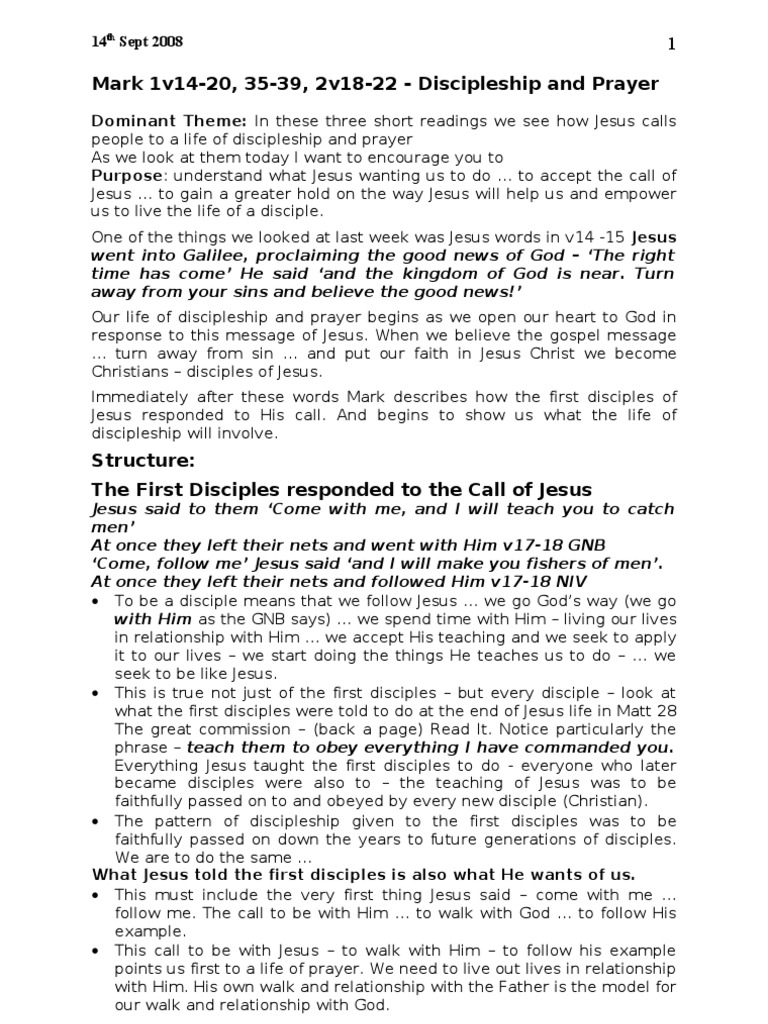 Mark 1 Discipleship and Prayer | PDF | Disciple (Christianity) | Gospel ...