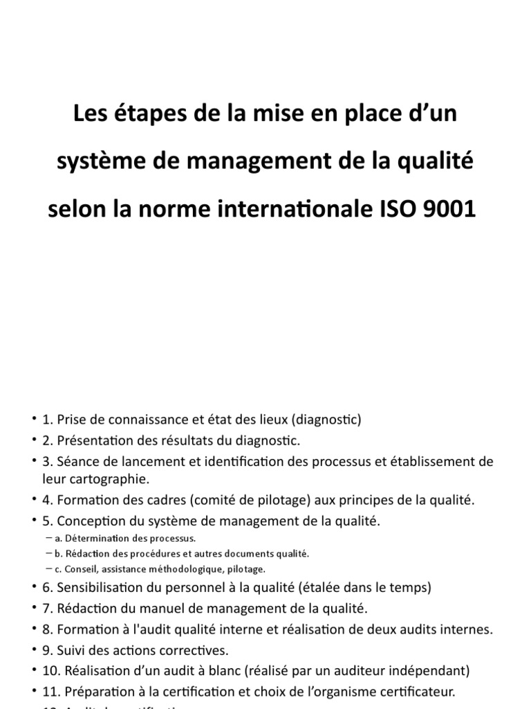 Mise en place d'un SMQ ISO 9001:2015 | PDF | Management de la qualité ...