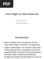 Unit 5 Right To Information Act: Prepared by Khalidia Begum