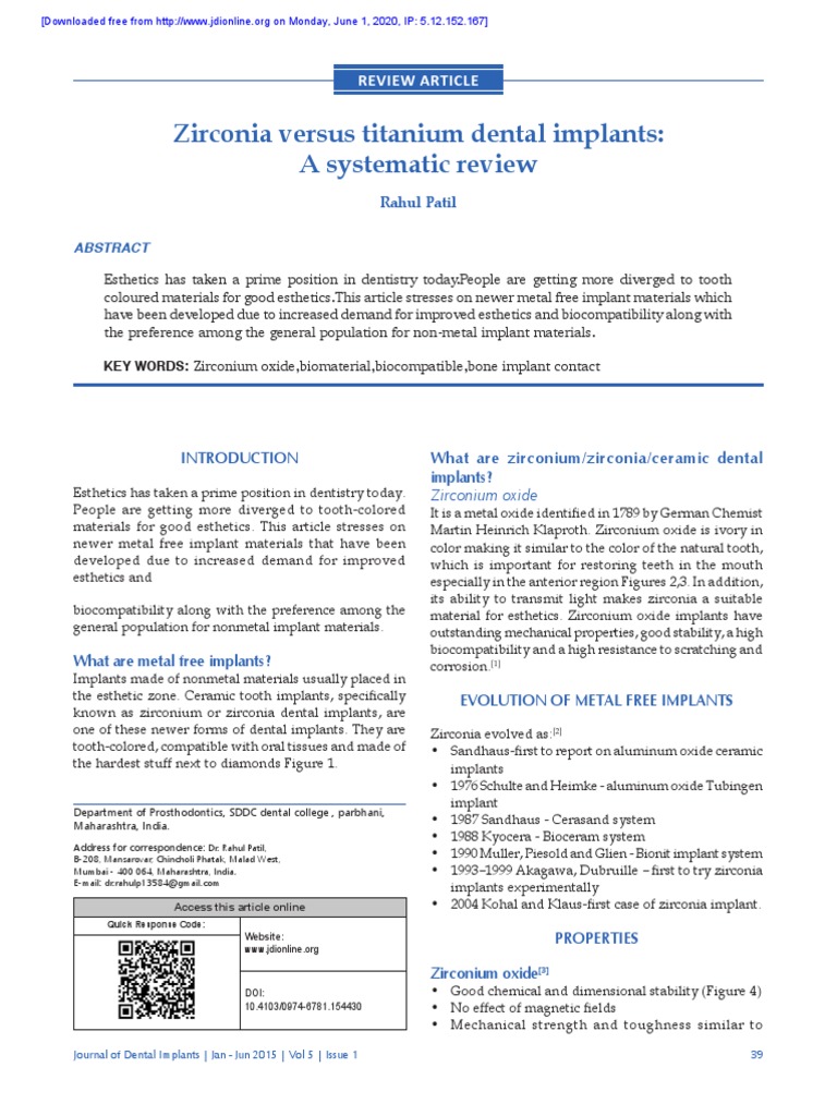 Zirconia vs. Titanium Dental Implants | PDF | Zirconium Dioxide ...