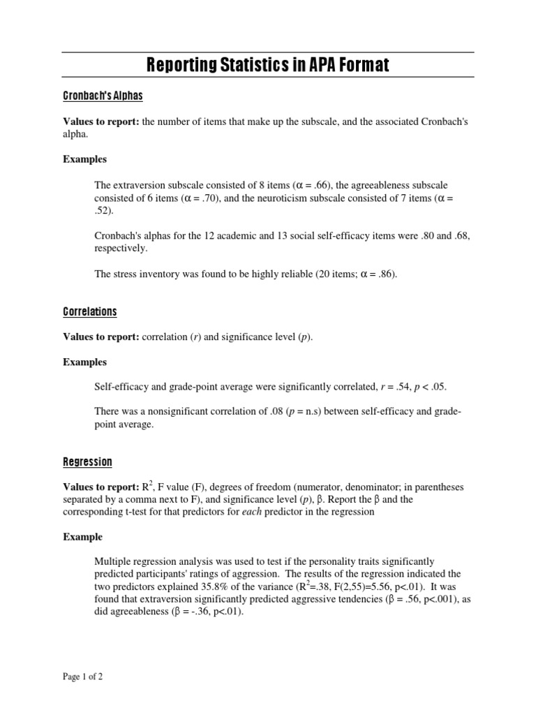 Reporting Statistics in APA Format: Values To Report | PDF | Linear ...