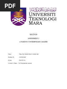 Assignment 2 A Famous Contemporary Leader