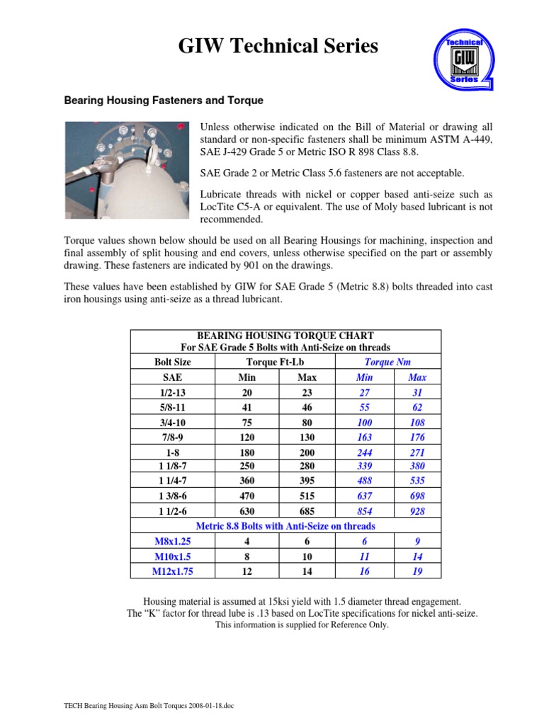 TECH Bearing Housing Asm Bolt Torques PDF Screw Building Materials