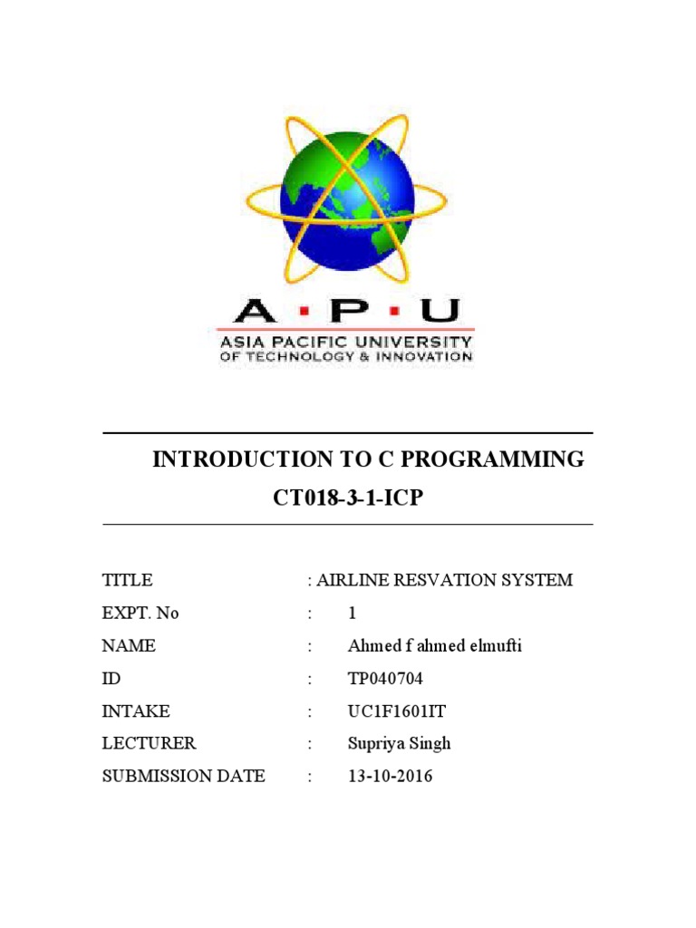 C Programming Airline Reservation System | PDF | C (Programming ...