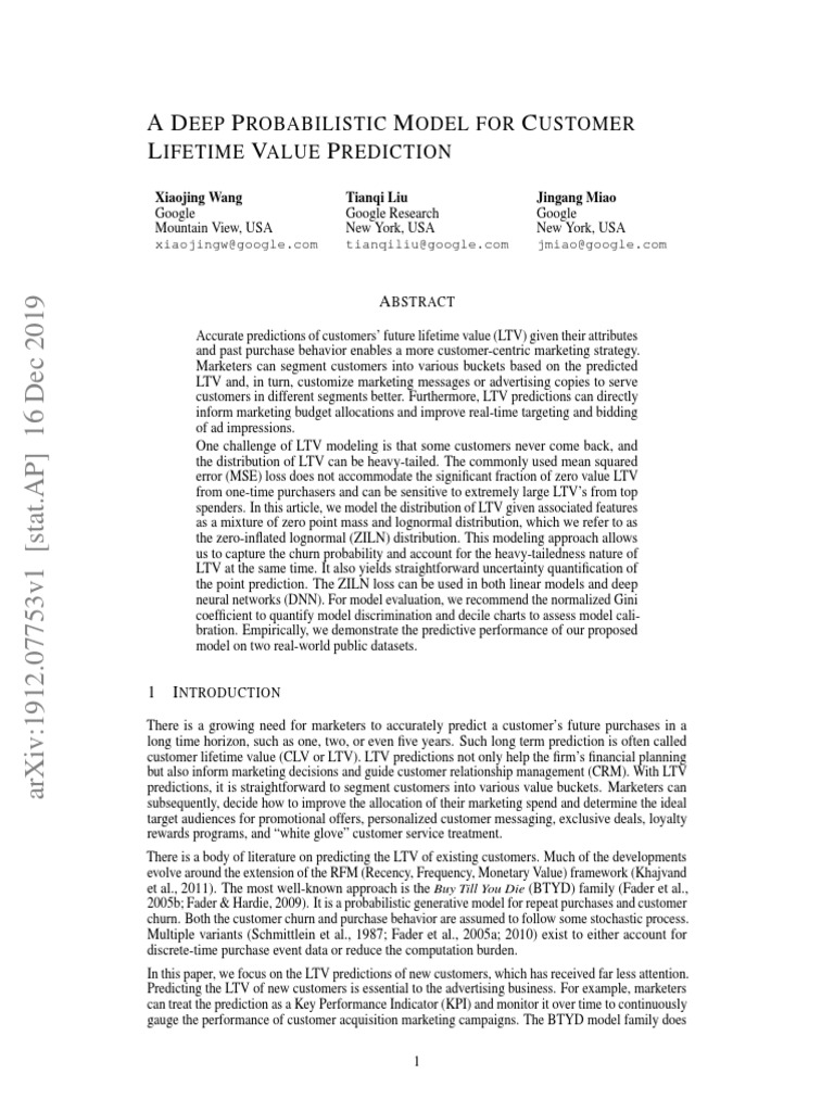 AD P M C L V P EEP Robabilistic Odel For Ustomer Ifetime Alue