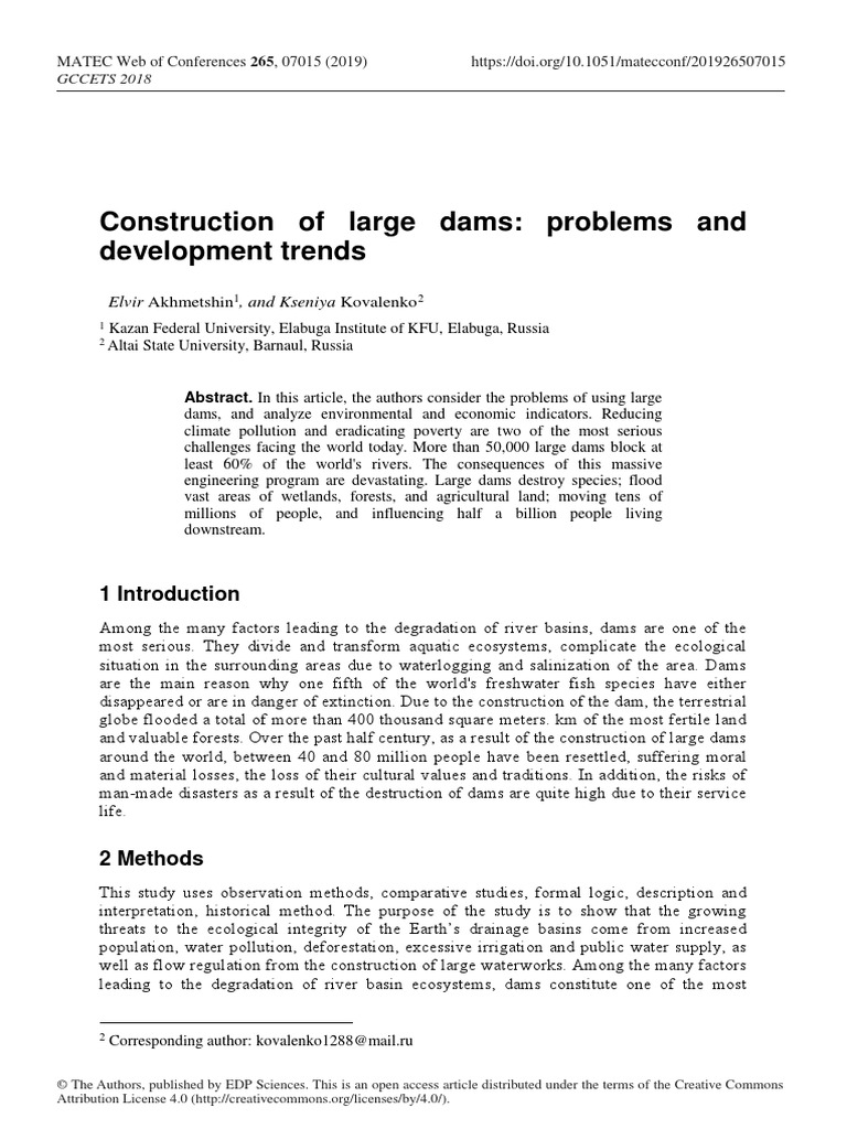 Construction of Large Dams: Problems and Development Trends | PDF ...