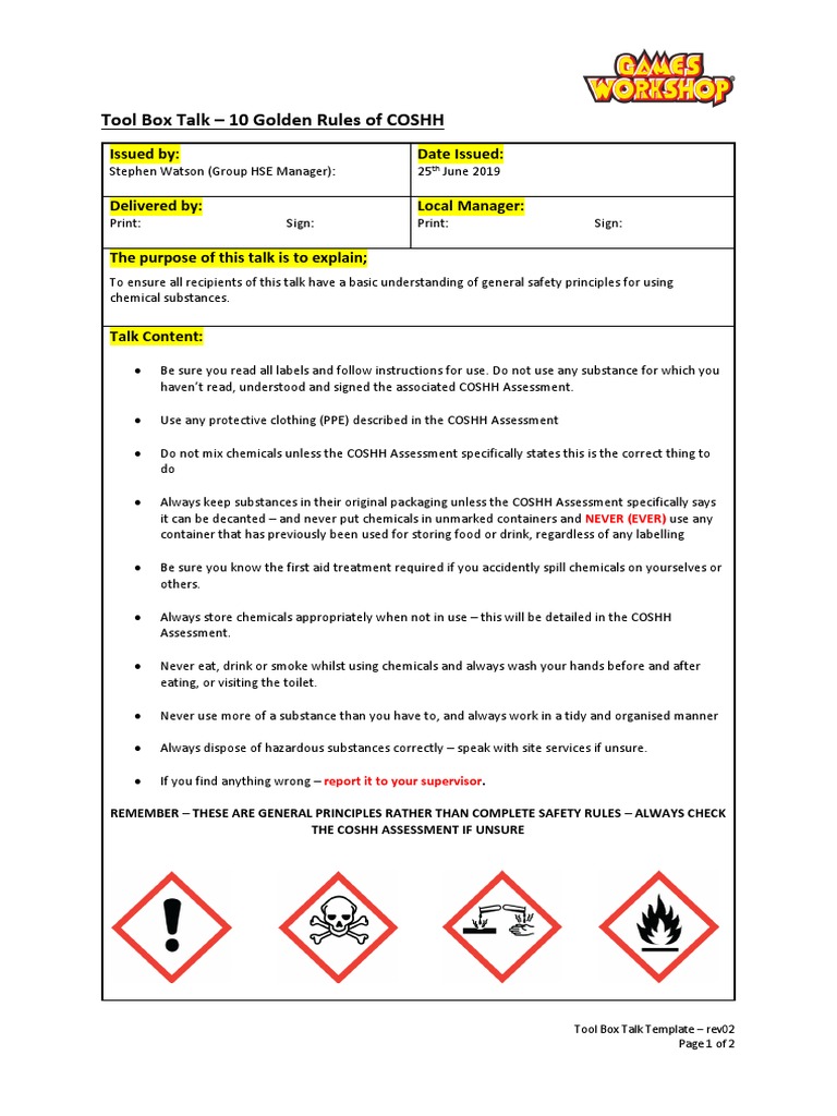 10 Golden Rules of COSHH | PDF | Personal Protective Equipment | Safety