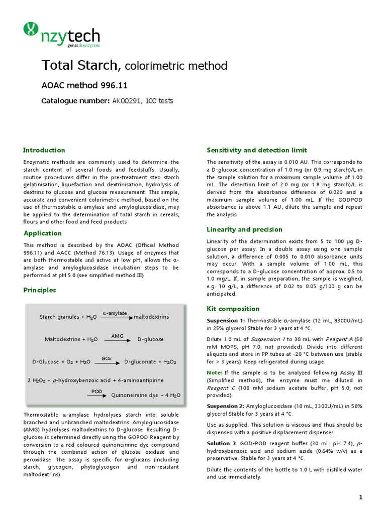 Total Starch:, Colorimetric Method | PDF | Glucose | Starch