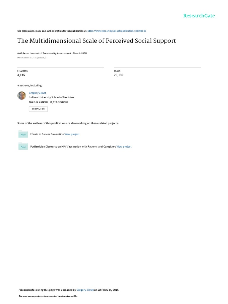 Multidimensional Scale of Social Support | PDF