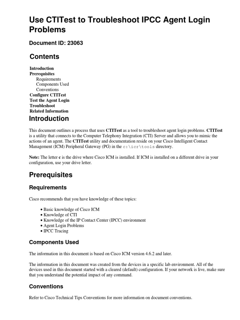 Use CTITest To Troubleshoot IPCC Agent Login Problems | PDF ...