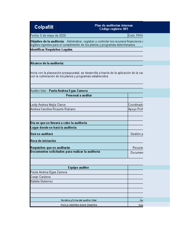 Formato de Auditoria Iso 9001 | PDF | Auditoría | Contralor