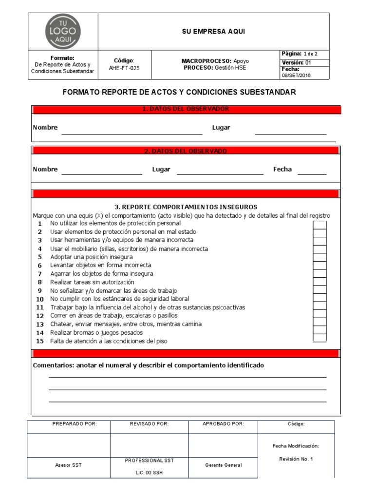 Formato de Reporte de Seguridad HSE | PDF | Informática | Informática y ...