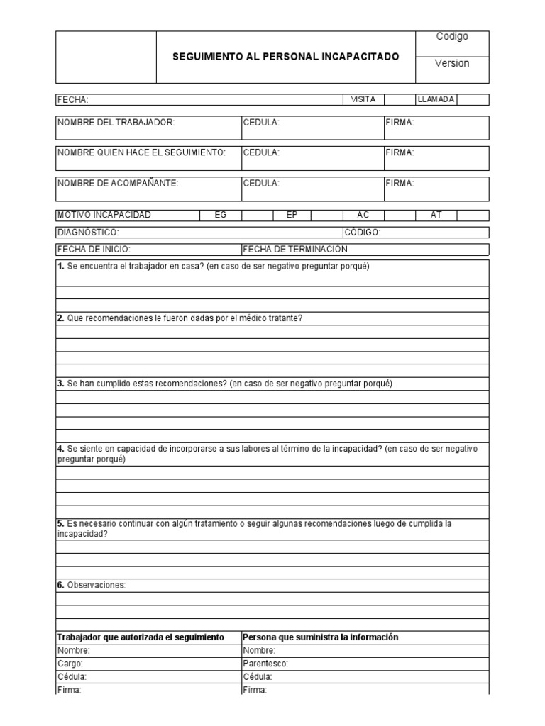 Seguimiento a Personal Incapacitado | PDF