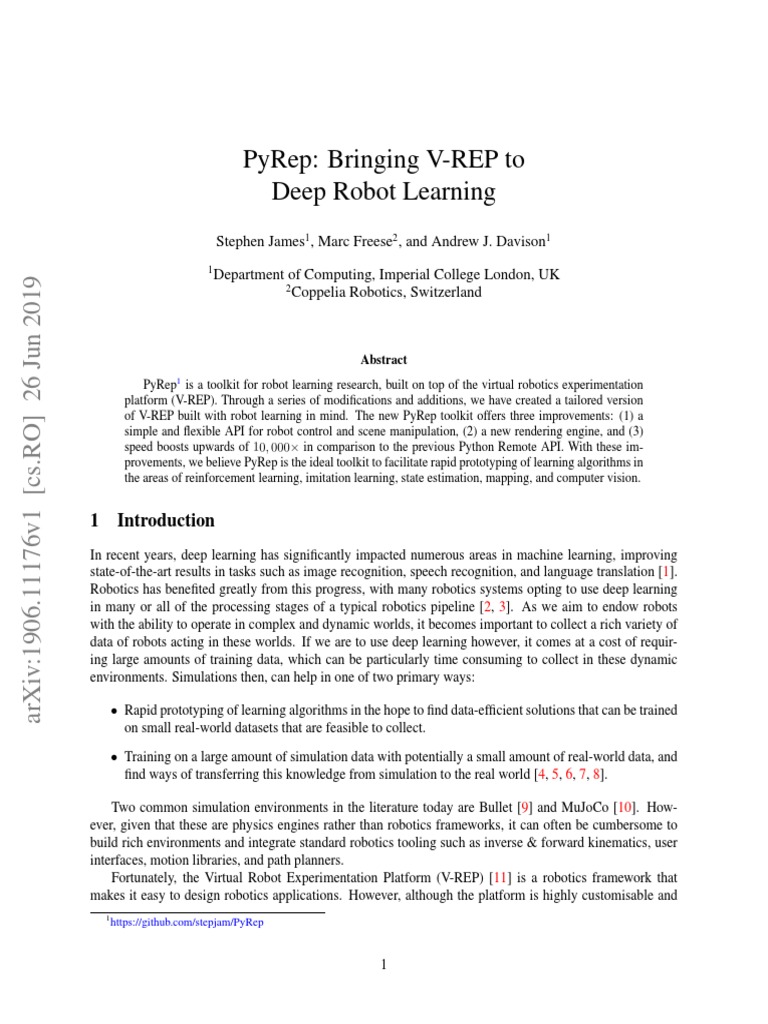 PyRep: Fast V-REP Toolkit for Robot Learning | PDF | Rendering ...