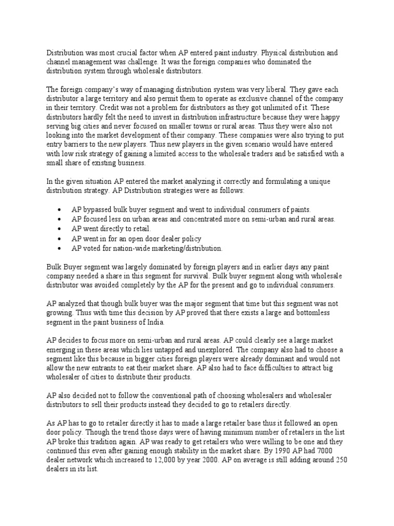 AP's Innovative Paint Distribution Strategy | PDF | Retail | Market ...