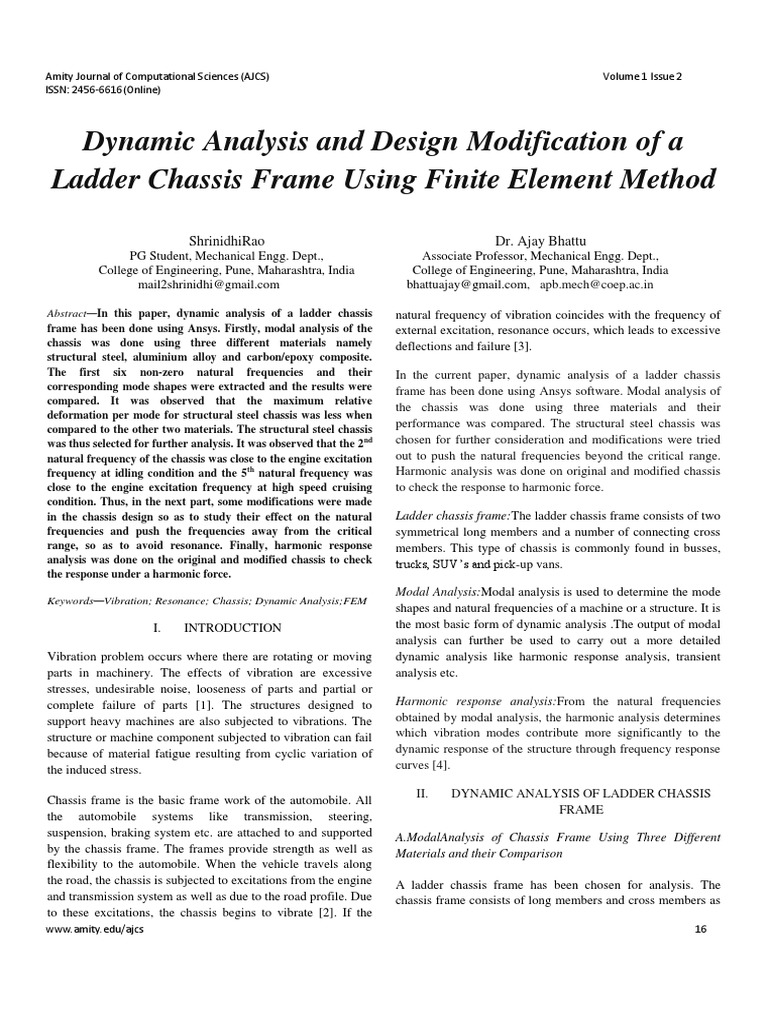 Dynamic Analysis of Ladder Chassis Frame | PDF | Resonance ...