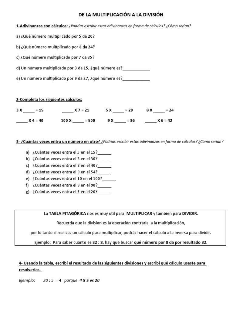 Ejercicios de multiplicación y división | PDF | Multiplicación ...