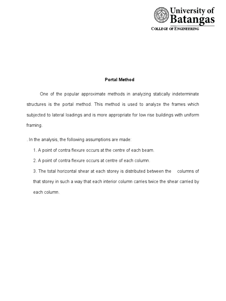 Portal Method for Wind Frame Analysis | PDF | Bending | Solid Mechanics