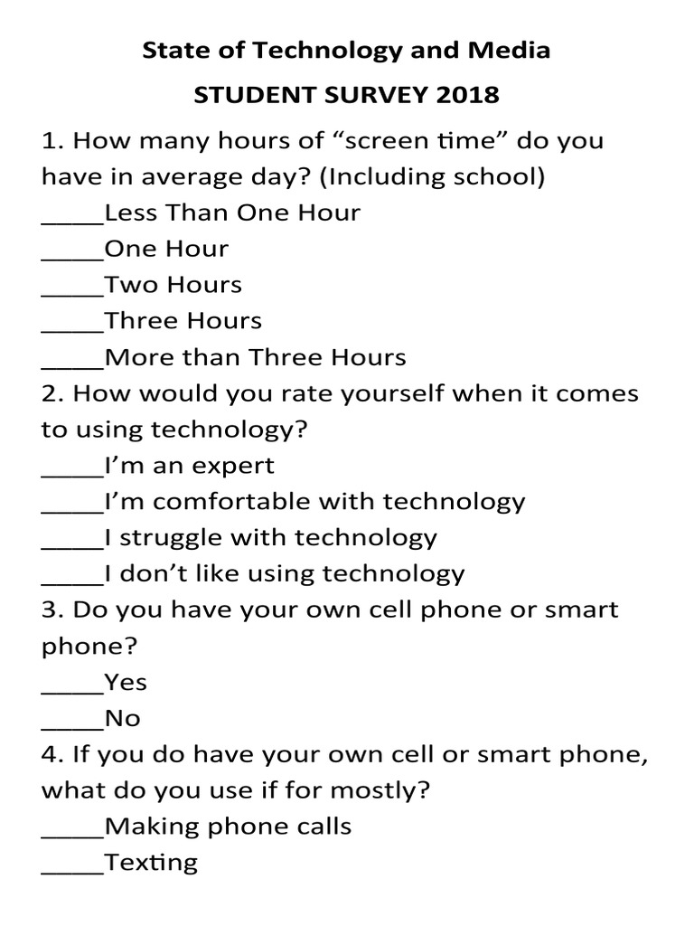 2018 Student Technology Usage Survey | PDF | Snapchat | Mobile Phones