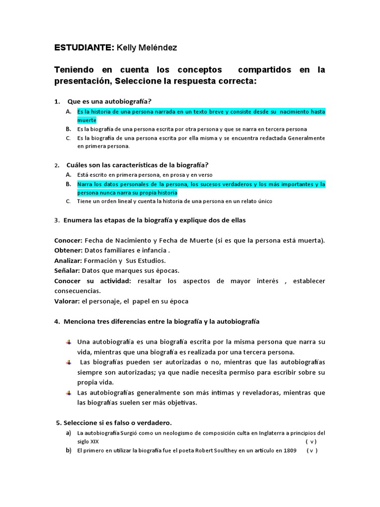 Quiz Biografia Y Autobiografia
