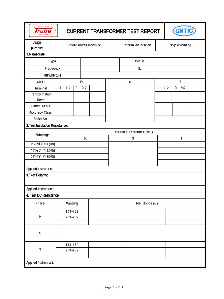 Current Transformer Test Report 1S11S2 2S12S2 1S11S2 2S12S2 PDF