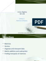 Linear Algebra MC 203: Matrices & Vectors