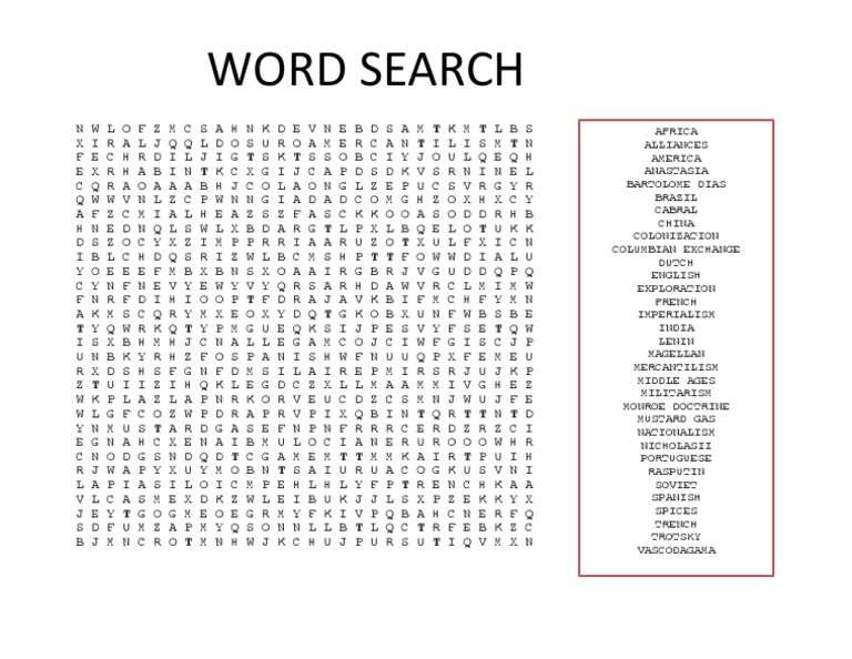 Word Search Puzzle PDF Age Of Discovery Empire