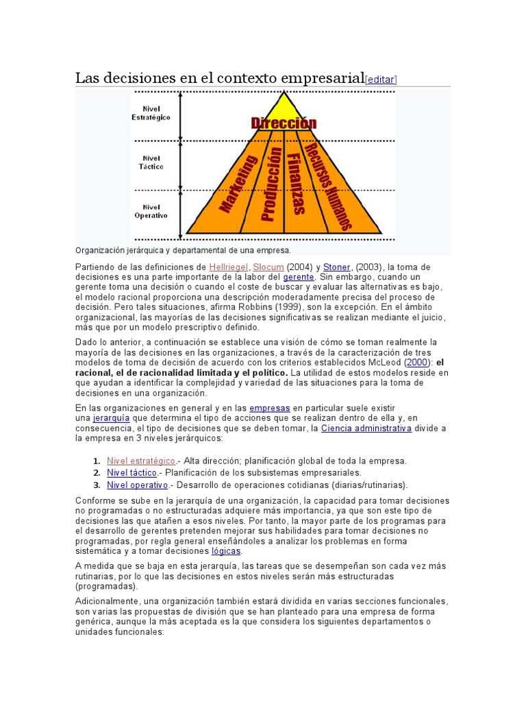 Modelos de Toma de Decisiones Empresariales | PDF | Racionalidad | Toma ...