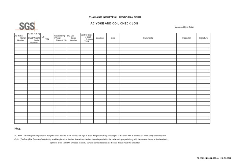 AC Yoke and Coil Check Log | PDF