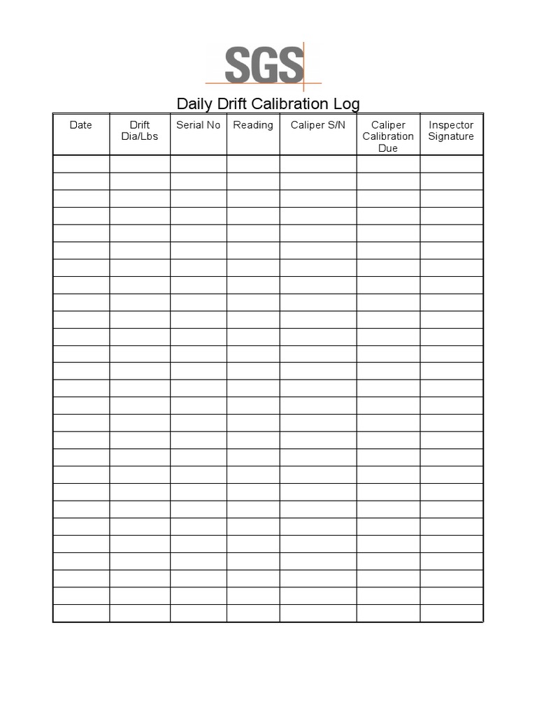 Daily Drift Calibration Log PDF