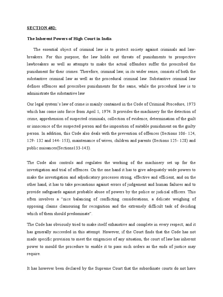 Section 482 the inherent powers of high court in india pdf crime