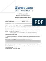 MBA Semester III Summer Internship Project Weekly Progress Report (WPR)