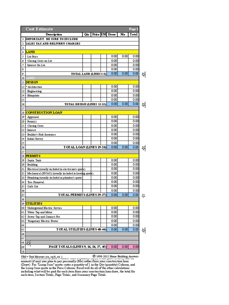 MR-Home Construction Cost Estimate | PDF | Framing (Construction
