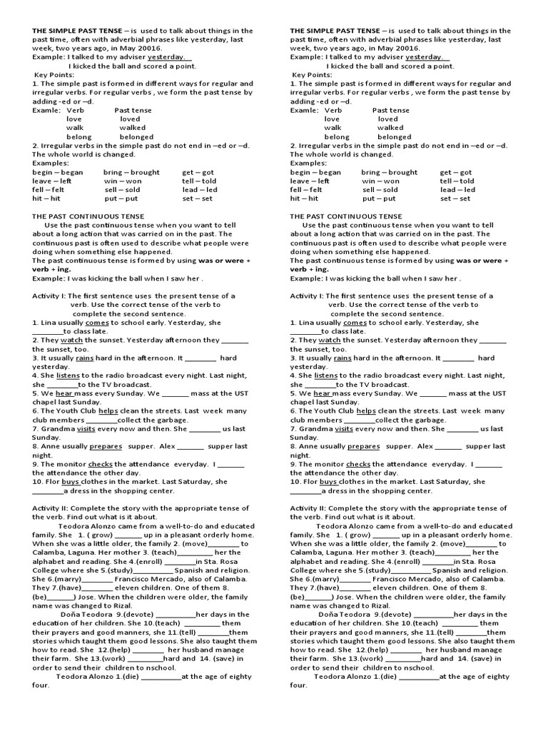 The Simple Past Tense | PDF | Grammatical Tense | Verb
