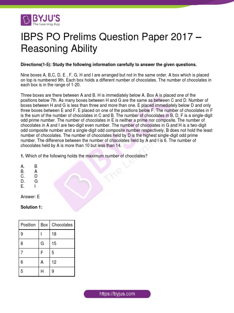 IBPS PO Prelims Question Paper 2017 - Reasoning Ability | PDF | Blue | Grey