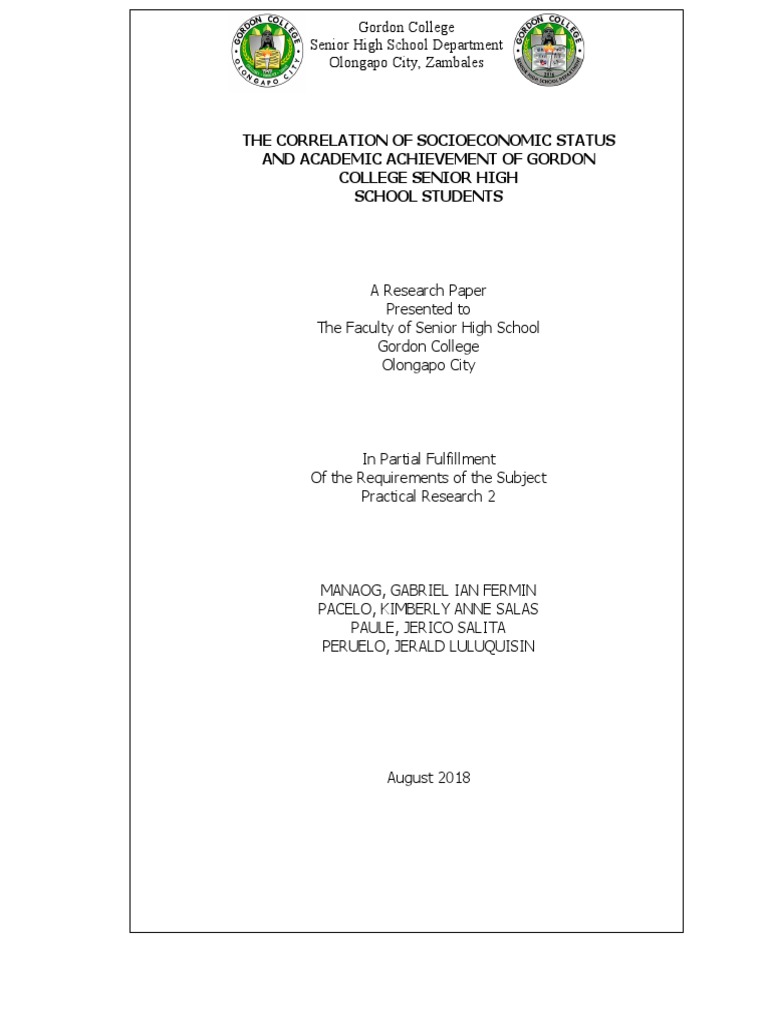 Socioeconomic Status and Academic Achievement at Gordon College | PDF ...