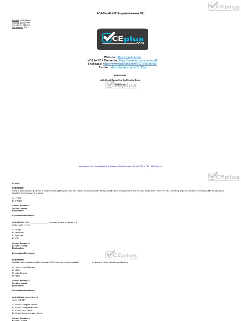 ACA Cloud Computing Certification Exam | PDF | Cloud Computing | Denial ...