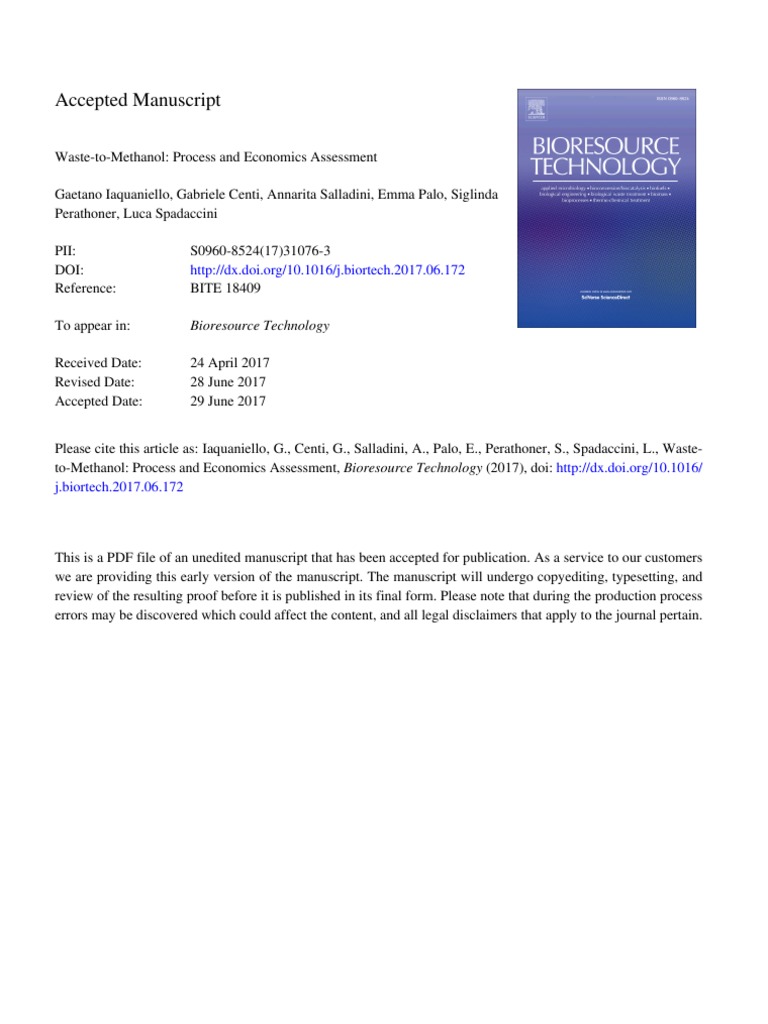 Methonal Process and Economics | PDF | Gasification | Biofuel