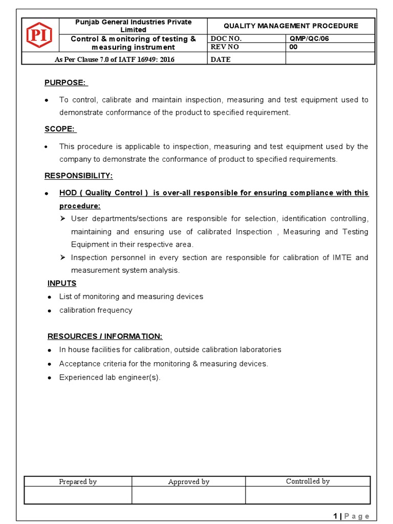 Calibration Control for Measuring Equipment | PDF | Calibration ...
