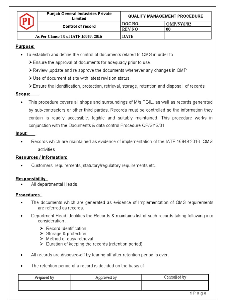 Document Control Procedure for QMS | PDF | Quality Management System ...
