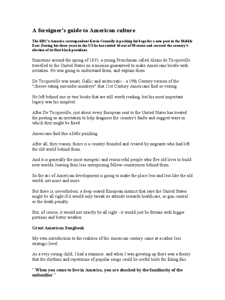 A Foreigner Guide To American Culture PDF The United States