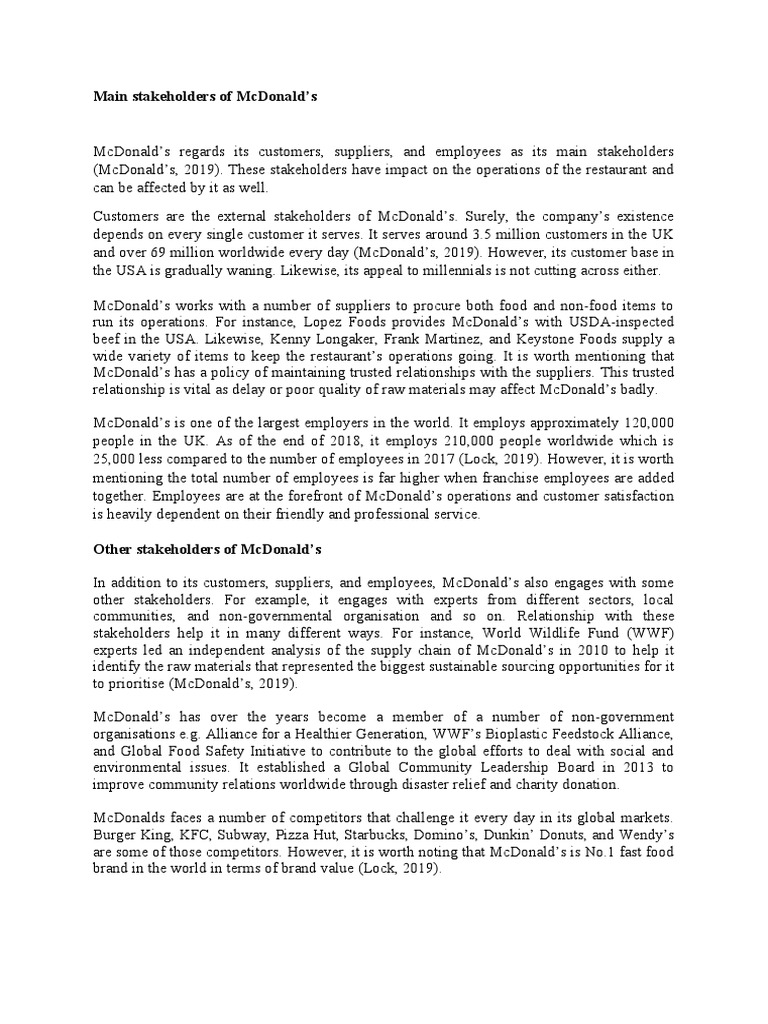 Stakeholders Analysis Of Mcdonald Mc Donald S Supply Chain
