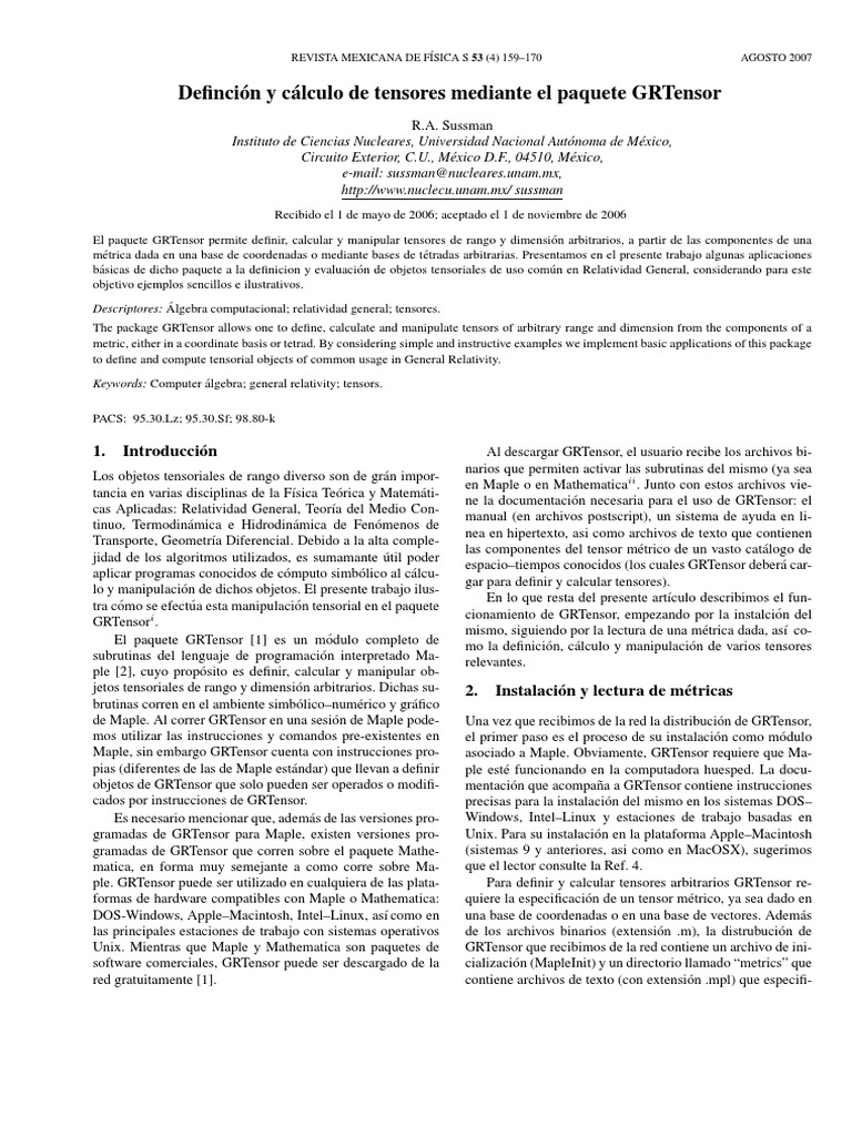 Cálculo de Tensores con GRTensor | PDF | Espacio | Análisis matemático