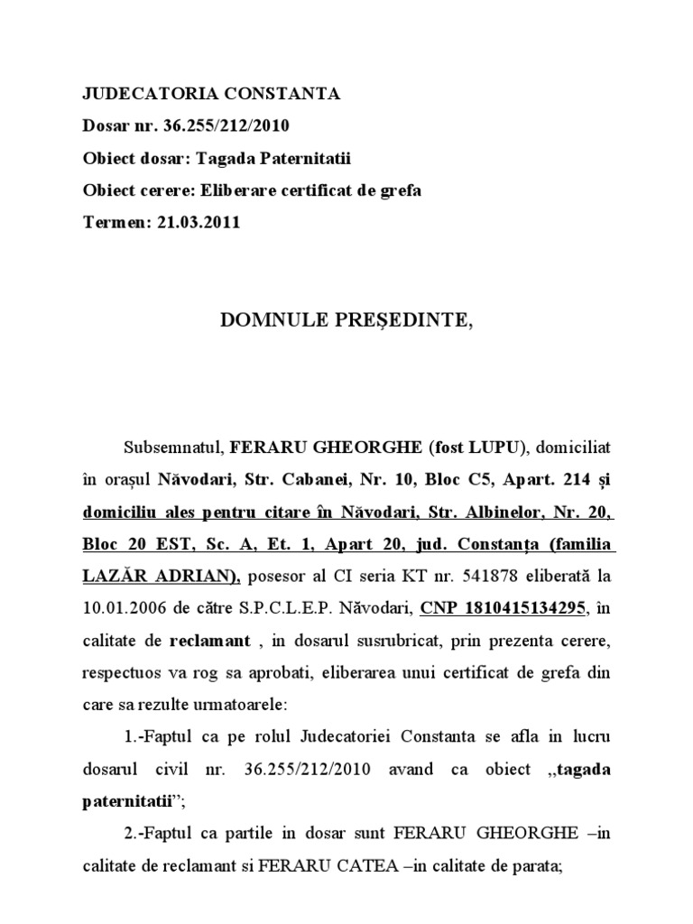Cerere Eliberare Certificat De Grefa