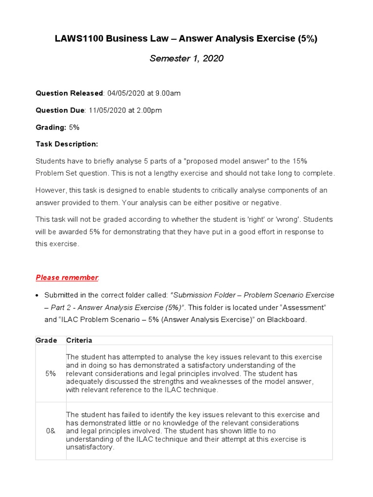 ILAC Problem Scenario (5%) - Sem 1 2020 - Answer Analysis | PDF | Parol ...