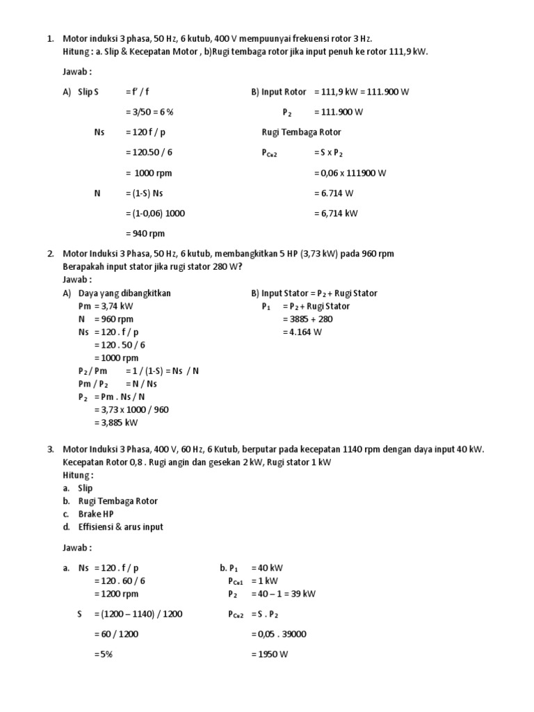 Torsi Dan Daya Motor 3 Fasa | PDF